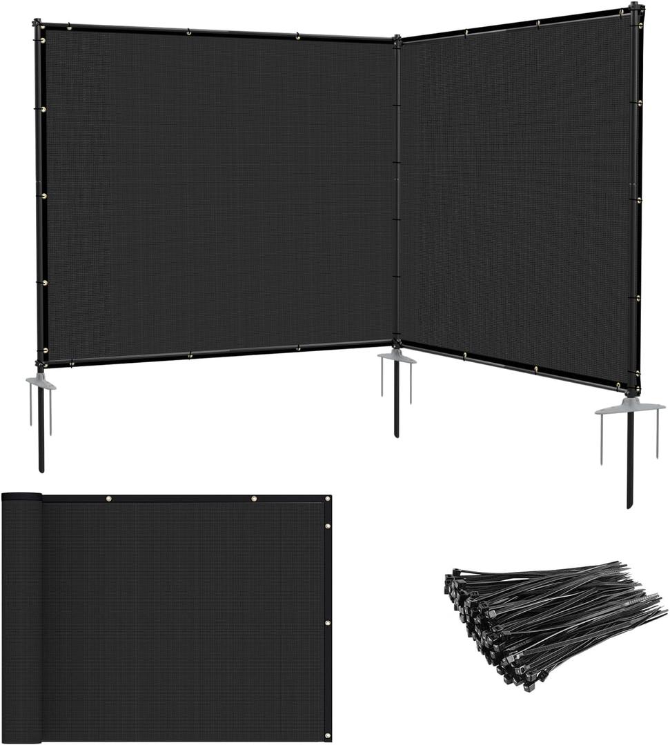 Patio 5' x 12' Outdoor Privacy Screen Freestanding Temporary Fence Panels Net Cover with Metal Poles for Outside Backyard Pool Garden Air Conditioner Fencing, Black