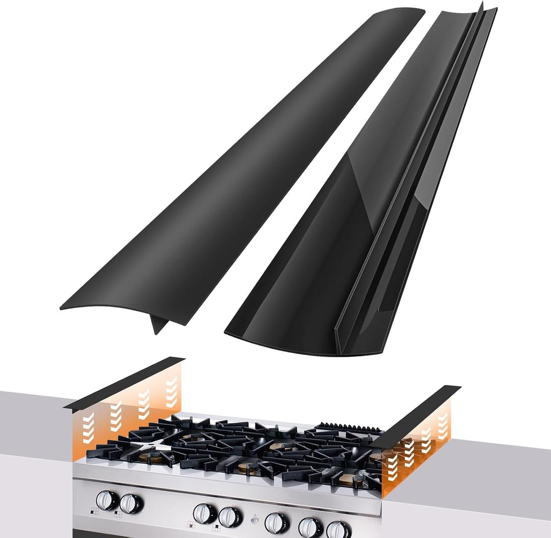 FLSEPAMB Silicone Stove Gap Covers, 2 Pack Heat Resistant Oven Gap Filler Seals Gaps with Anti-Slip Mirror Base, Stain Resistant Stove Counter Gap Cover Silicone Strips Between Stovetop and Counter (Black)