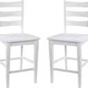 Flash Furniture Liesel Commercial Grade Classic Ladderback Barstool - Antique White Wash Solid Wood Frame - Counter Height - Integrated Footrest (Set of 2)