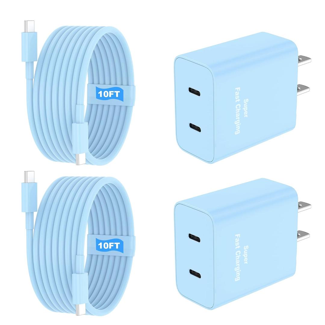 iPhone 17 16 15 Charger Fast Charging, 45W Dual USB C Phone Charger Block with 10FT Long Type C Cable Cord for Apple iPhone 17/Pro/Pro Max/17 Air/16 Pro/16 Pro Max/15 Plus/15 Pro/iPad/S25 Ultra(Blue)