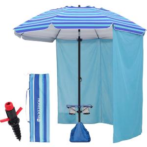 HOMEDEMO 8FT Large Beach Umbrella with Weight Bag & Sand Anchor, Outdoor Umbrellas with Adjustable Aluminum Pole and Table, Heavy Duty Windproof & UPF 50+
