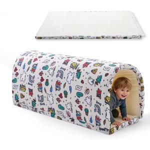 2-in-1 Kids Play Tunnel & Foldable Sensory Play Mat, 79" x 59" Large Soft Play Crawling Tunnel for Toddlers, Montessori Sensory Tunnel & Gym Mat for Active Play, Daycare & Sensory Rooms, Cream
