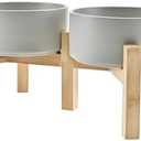 SPUNKYJUNKY Elevated Dog Bowls Ceramic, 6.1'' Dogs and Cat Food Water Bowls Raised with Non-Slip Bamboo Stand for Medium Sized Breed Microwave Dishwasher Safe - 28.7 OZ,Grey