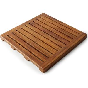 Acacia Wood Shower Mat 21x21 Inches by Demigo, Luxury Bath Mat Non Slip for Bathroom Bathtub Shower Spa Garden Home, Wooden Floor Mat Square Large for Outdoor and Indoor Brown, 21" x 21" (Square)