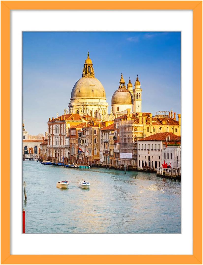 wyooxoo 18x24 Poster Frame Orange Made of Solid Wood Picture Frames Display Pictures 16x20 with Mat or 18x24 Without Mat Colorful Frame For Horizontal Vertical Wall Mounting