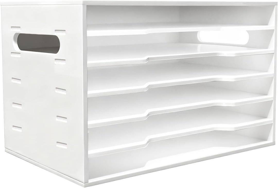 Construction Paper Organizer 12x18 ,6 Tier Desk File with Adjustable Shelves,White Scrapbook Storage Shelf for Sizes 20.3" X 13.4" X 12.6",Desktop File Organizer for Home Office School