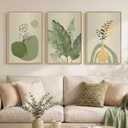 Framed Botanical Modern Wall Art for Living Room, 3 Piece Sage Green Boho Floral Canvas Paintings Prints, Minimalist Neutral Plant Pictures for Bedroom Dining Room Office Wall Decor, 16x24 Inch