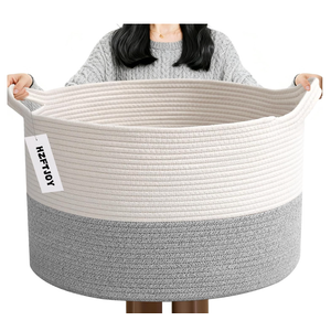 65L Large Blanket Basket,19.7" L x 19.7" W x 13" H Rope Woven Baskets with Handles, Toys Storage Bins,Laundry Basket Perfect for Living Room, Nursery,Bedroom,Home Organization,Jute&Black
