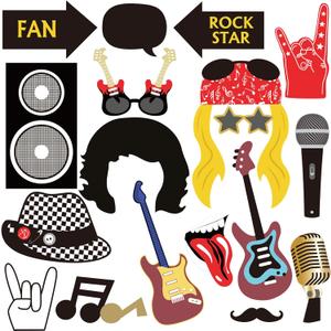 SUNBEAUTY 18 Pcs Rock and Roll Birthday Party Decorations Music Note Guitar Star Photo Booth Props Music Theme Party Supplies