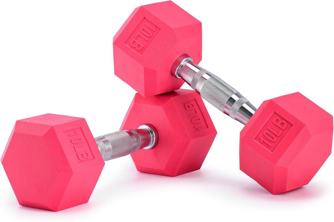Portzon Weights Dumbbells Pink Colors Compatible with Set of 2 Neoprene/Rubber Dumbbells,1-15 LB, Anti-Slip, Anti-roll, Hex Shape (Standard)