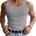 COZYEASE Men's Summer Tank Top Scoop Neck Workout Gym Muscle Tank T-Shirt Sleeveless Undershirt Plain Grey Small