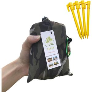 Outdoor Blanket (71" x 55") -Compact, Lightweight, Sand Proof Pocket Blanket Best Mat for The Beach, Hiking, Travel, Camping, Festivals with Pockets, Loops, Stakes, Carabiner (White Green Camouflage)