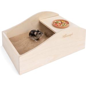 Niteangel Hamster Sand Bath Dust Free Box - Wooden Critter's Shower & Digging Sand Bathtub for Small Animals Like Hamsters Mice Lemming or Gerbils (Medium-11.8-inch L x 7.8-inch W)