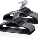 Heavy Duty Plastic Hangers 50 Pack, Space Saving Clothes Hangers, Non-Slip, 0.2 Inches Slim, 360 Swivel Silver Hook for Shirts, Sweaters & Pants, Black and Dark Gray