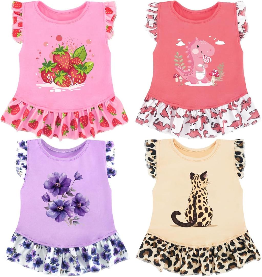 XPUDAC 4 Pack Dog Dresses Cute Printed Puppy Clothes for Small Dogs Girl Chihuahua Doggie Outfits Tank Top Vest Dresses Cat Apparel, Large(Chest-21) (Large(12-19 LBS))