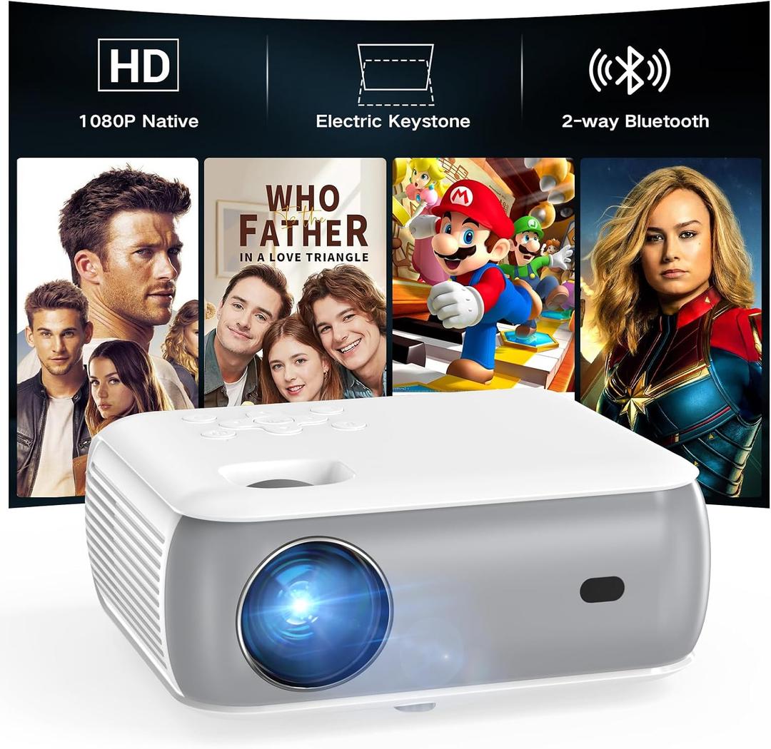 GROVIEW Native 1080P Bluetooth Projector, Home Theater Movie Mini Portable Projector with Built in Speaker, Compatible with PS5/Switch/USB for Bedroom Outdoor Indoor Use
