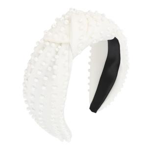 YISSION White Knotted Headband for Women - Wide Pearl Embellished Hair Hoop, Stylish Hair Accessory for Daily Wear, Weddings & Casual Outfits