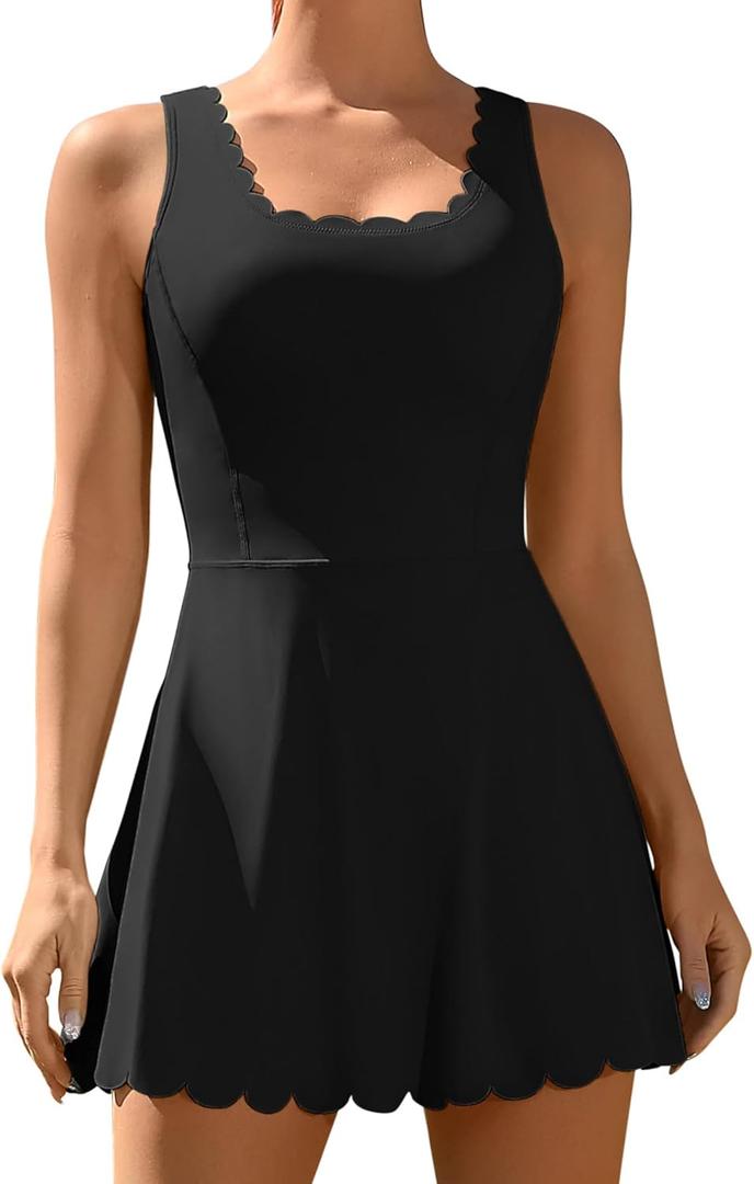 ATTRACO Women Tennis Dress with Shorts Workout Golf Skirts with Pockets Athletic Dresses (Small, Black)