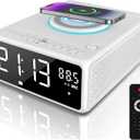 G Keni Elegant CD Player, Alarm Clock Radio with Wireless Charging Station, FM Radio (No AM), Bluetooth Boombox with Remote, MP3/USB Music Player, Snooze & Sleep Timer CD Players for Home, AC Powered (Clear White)