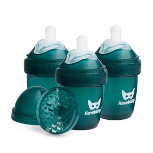 Herobility Anti-Colic Baby Bottles 5 oz / 140 ml  Pack of 3 Newborn Baby Bottles, Slow Flow Plastic Bottles, Breast-Shaped Teat for Breastfed Babies, Small Baby Bottles, Swedish Design, Dark Green