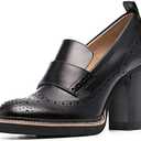 YDN Women Chunky High Heels Round Toe Oxford Loafer  Size 10 US, Black
