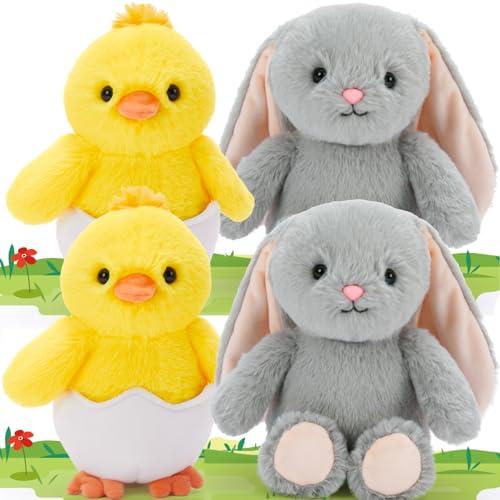 MaoGoLan 4Pcs Easter Stuffed Animals Bulk for Kids, 10 inch Floppy Bunny Stuffed Animals Plush Chick Toys Party Favors Birthday Decorations Girls Easter Gift Basket Stuffers