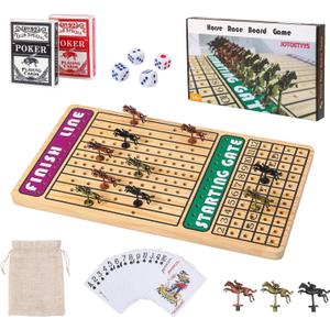 21 in Horse Race Board Game Racing Game Thickened Solid Wood with 11 Metal Horses, 2 Cards & 4 Dice, Horse Racing Game for 2-6 Players
