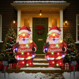 2 Pcs Lighted Christmas Garden Flag 22x13 Inches, 8 Modes Double Sided Santa Solar Christmas Decorations Outdoor LED Navidad Flag for Yard Patio Lawn Porch Xmas Decor