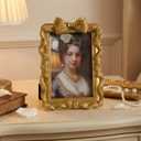 Cuspin 4x6 Picture Frame Gold Bow Frames, Vintage 4 by 6 Photo Frame with Bowknot Design, Ornate Handcrafted Resin Antique Frame with Glass Front for Wall and Tabletop Display, Home Decor, Gift Ideas