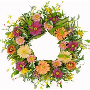 WreathDream Artificial Spring Wreaths for Front Door Summer Door Wreath with Multicolor Daisy for Front Door Indoor Outdoor Farmhouse Home Wall Window Festival Wedding Decor