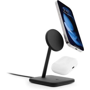 HiRise 2 Deluxe 2-in-1 Wireless Charging Station for Apple Devices - Qi2 MagSafe Charger, Fast Wireless Charger Stand for iPhone 15 14 13 12 11 Pro & Max Series, AirPods Pro/3/2, Black