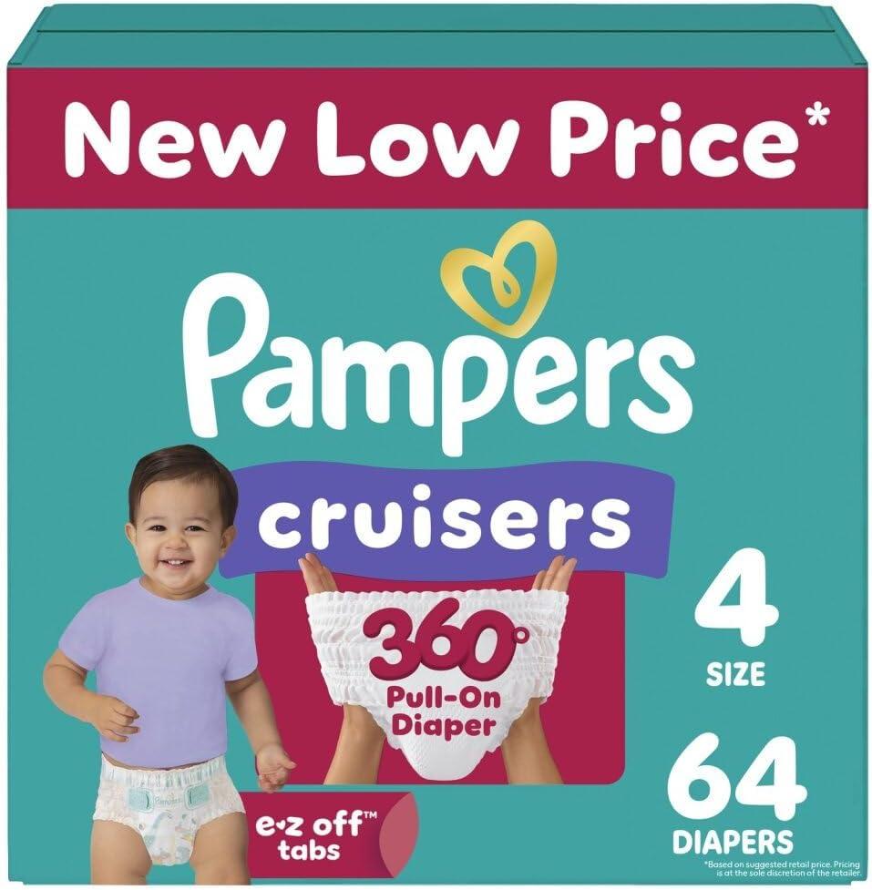 Pampers Diapers - Cruisers 360 - Size 4, 64 Count, Babyproof up to 100% Leakproof Pull-On Diaper