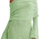 Imily Bela Womens Beach Swimsuit Cover Ups Summer Off The Shoulder Long Bell Sleeve Sheer Mini Dress (Large, Mint Color)