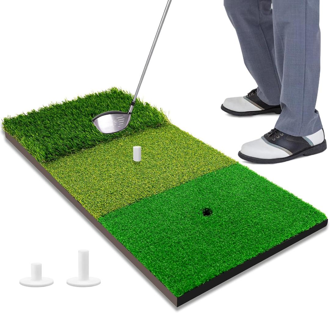 3-in-1 Golf Chipping Mat  Tri-Turf Golf Practice Mat for Indoor & Outdoor Use, Durable Grass Hitting Pad for Driving, Chipping & Putting Training, Portable Backyard Golf Trainer