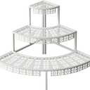 aboxoo 3 Tier Plant Stand Semi-Circular Flower Pot Organizer Rack Quarter Round Plant Display Holder Outdoor Storage Shelves Metal Corner Shelf Planter Shelving Ladder Plant Stand for Indoor (24.6"L x 24.6"W x 24.6"H, White)