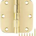 6 Pack Rounded Door Hinges 3.5 inch X 3-1/2" 5/8 Radius, Polished Brass 3  Inch Gold Interior Standard Hinge for Bedroom Wood/French Style Clear Glass Doors Easy Install Hardware Decor Accessories