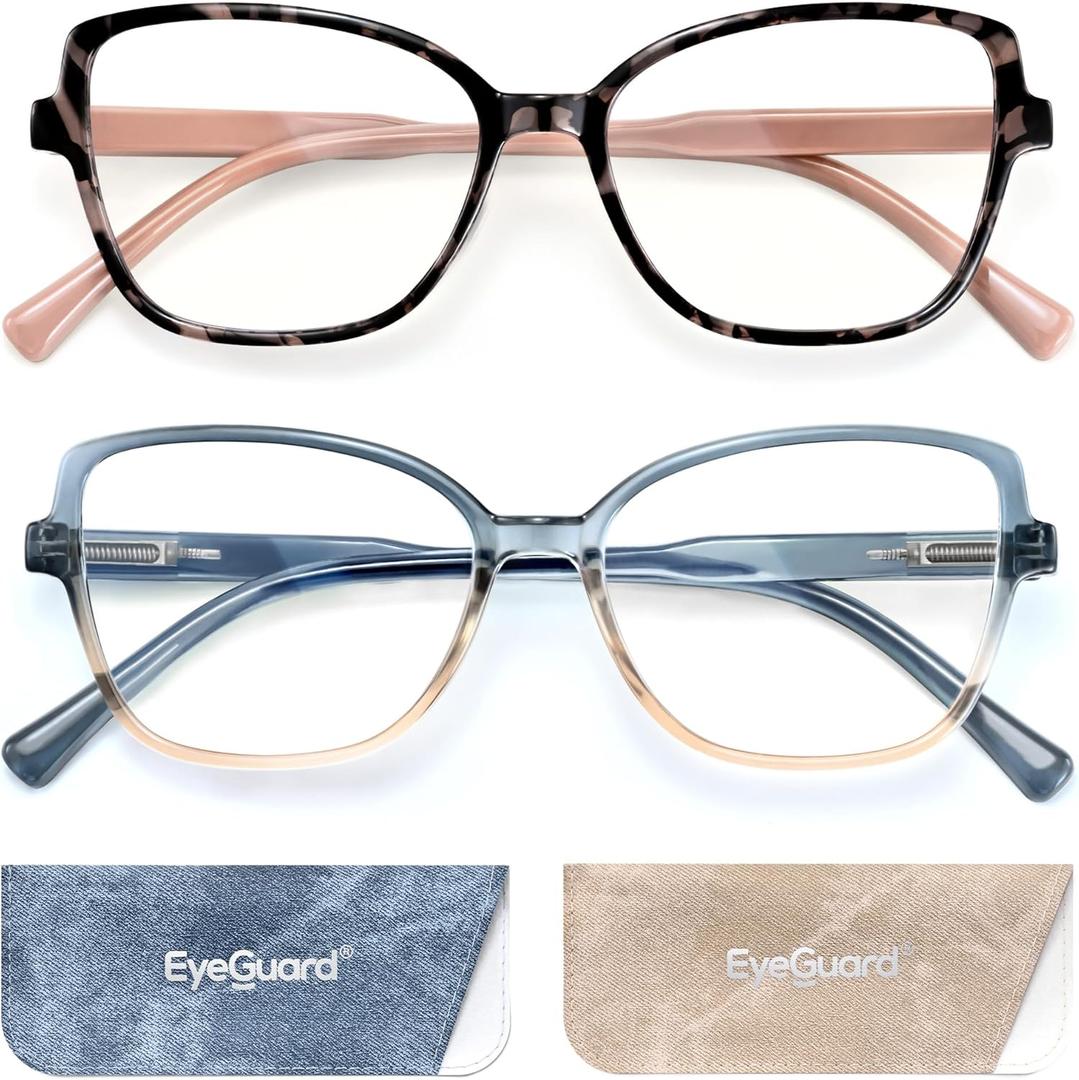 EYEGUARD Stylish Reading Glasses for Women Blue Light Blocking Readers with Spring Hinge Computer Eyeglasses