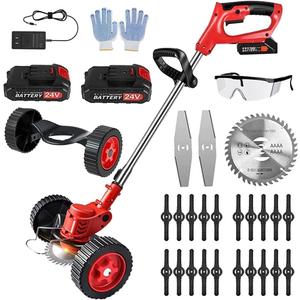 Electric Weed Wacker 3 in 1 Cordless Grass Trimmer/ Edger/ Brush Cutter/ Lightweight Stringless Electric Weed Battery Eater 24v Weed Trimmer with 3 Types Blades&Auxiliary Wheel for Yard and Garden