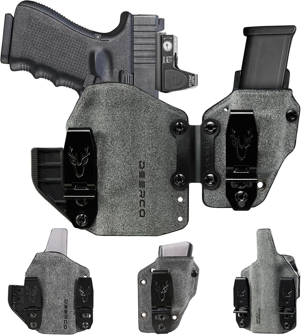 Deerco Appendix Carry Holster Compatible with Glock 19-Soft Surfacefor Comfort Holster with Removable Magazine Pouch,IWB&AIWB Holster Fits G19 Gen1-5;23;32;19X & P10C Frosted Grey