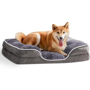 Orthopedic Dog Bed for Large Dogs, Waterproof Memory Foam Pet Beds with Sides, Washable Removable Cover, Non-Slip Base, Egg Crate Foam Couch for Improved Sleep, 35" L x 25" W x 6.5" Th (Grey)