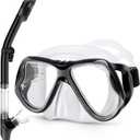Greatever Dry Snorkel Set,Panoramic Wide View Anti-Fog Scuba Diving Mask,Professional Snorkeling Gear for Adults Kids (Large, White Black)