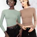 PUMIEY Women's Long Sleeve T Shirts Crew Neck Slim Fit Tops Sexy Basic Tee Smoke Cloud Pro Collection