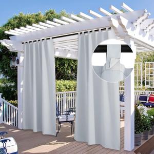 StangH 2 Panels Windproof Detachable Top Blackout Outdoor Curtains for Patio Waterproof, Sun Light Block Thermal Insulated Shade for Sliding Door, Windproof for Pergola Deck, Greyish White, W52 x L84
