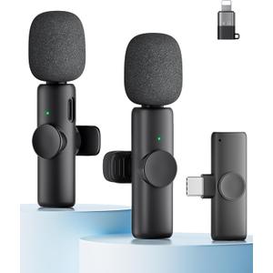 Wireless Microphone for iPhone iPad and Android Phone, 2 Pack Wireless Lavalier Lapel Mic with Noise Reduction, Plug and Play Mini Microphone for Video Recording Interview Podcast YouTube TikTok Vlog (Mic 2 (2 TX + 1 RX))