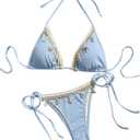 Verdusa Women's 2 Piece Sexy Halter Triangle Bikinis Thong Tie Boho Seashell Bikini Sets Swimsuits Swim Bathing Suit (M)