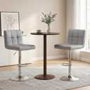 DUMOS Bar Stools Set of 2, 24 inch Counter Height Bar Chairs, Upholstered Modern Kitchen Barstools with Metal Base, PU Leather Saddle Stools for Kitchen Island, Grey