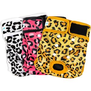 Paw Legend Washable Reusable Female Dog Period Diapers for Heat Doggie Puppy Diapers for Female Dogs (3 Pack, Leopard, Small) (Small (11.5''-15'' Waist), Leopard (Black Lining))