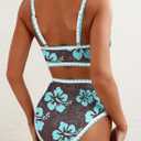 Herseas Women's Bikini Sets Floral Print Whip Stitch 2 Piece Swimsuits High Waisted Scoop Bathing Suits (M)