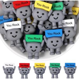Gejoy 25 Pcs Mini Rubber You Rock Toys Positive Gifts You Rock Mini Miniature Figurines Decorations and Encouragement Birthday Motivational Gifts for Colleague Staff Teacher