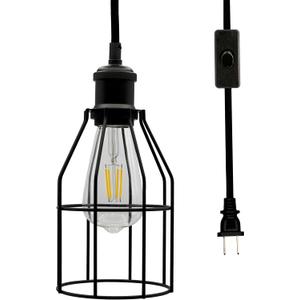 Creative Hobbies Industrial Hanging Pendant Light with Plug-in Cord | Vintage Wire Cage Lamp for Various Spaces | 15' Cord with On/Off Switch | Matte Black